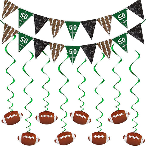 14 PIeces Football Party Supplies 2 Pieces Football Pennant Banner Garland 12 Pieces Football Hanging Swirls Superbowl Decorations Sport Theme Party for Sport Clubs Party Birthday Home Decor