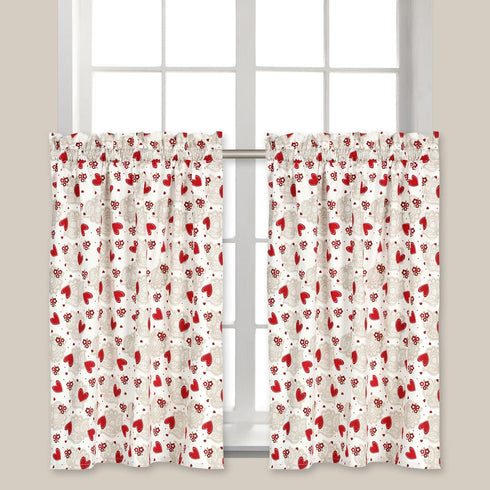 Cackleberry Home Hearts & Lace Cafe Curtains 28 Inches W x 30 Inches L, Set of 2