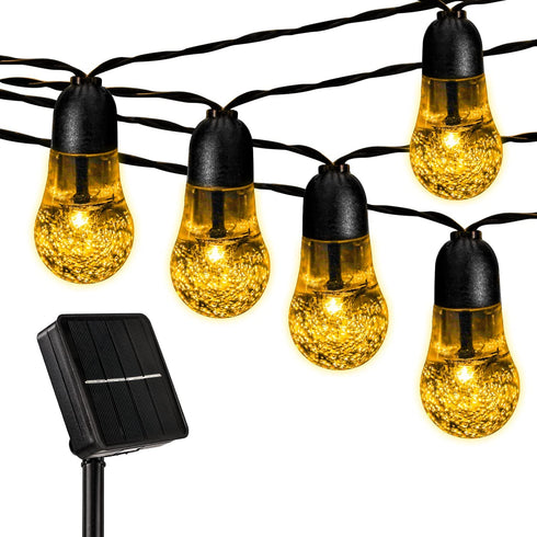Solar String Lights Outdoor Patio Lights 50 LED 24.6FT Edison Bulbs Globe String Lights with 8 Lighting Modes, Waterproof Hanging Lights for Yard Porch Wedding Party Fence Christmas (Warm White)