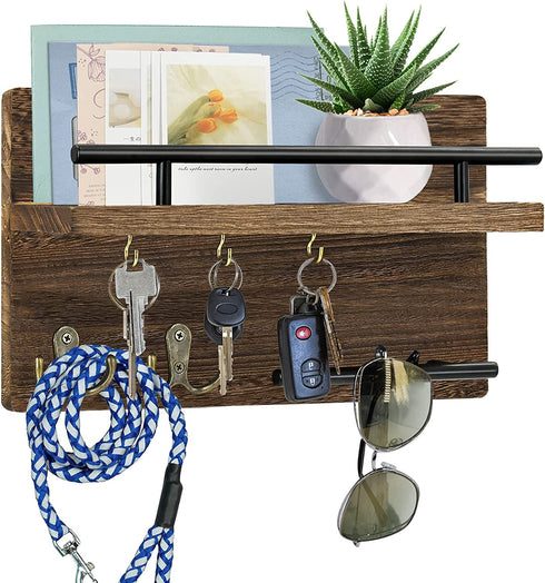 Key Holder for Wall Decorative with Key Hooks, Mail Organizer Wall Mounted, Key Hangers with Mail Shelf for Wall, Key Racks and Mail Holder for Wall