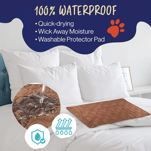 PETMAKER - 100% Waterproof Furniture Protector Pad Mat Quilted Cover, Shields Couch, Bed, and Sofa from Bedwetting, Stains, Spills, Accidents - Suitable for Pets, Kids, Adults (Brown) - 36x28