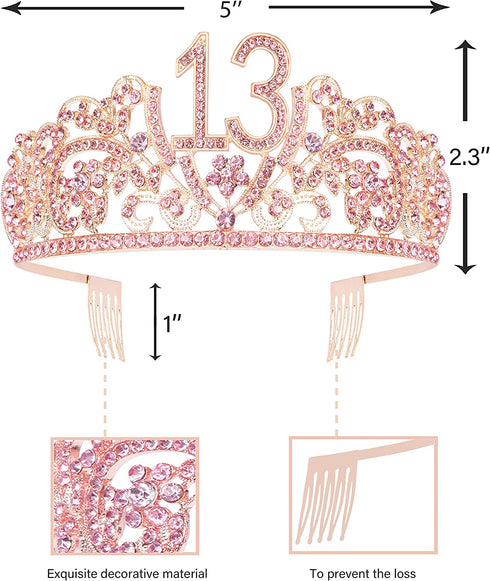 13th Birthday Gifts for Girls, 13th Birthday Tiara and Sash, 13th Birthday Decorations for Girl, 13th Birthday Crown and Sash for Girl, 13 Sash for Girl, 13 Tiaras and Crowns for Girls
