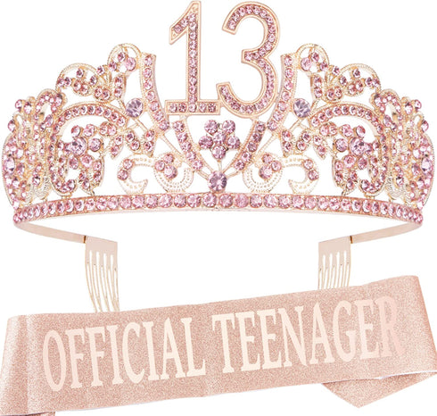 13th Birthday Gifts for Girls, 13th Birthday Tiara and Sash, 13th Birthday Decorations for Girl, 13th Birthday Crown and Sash for Girl, 13 Sash for Girl, 13 Tiaras and Crowns for Girls