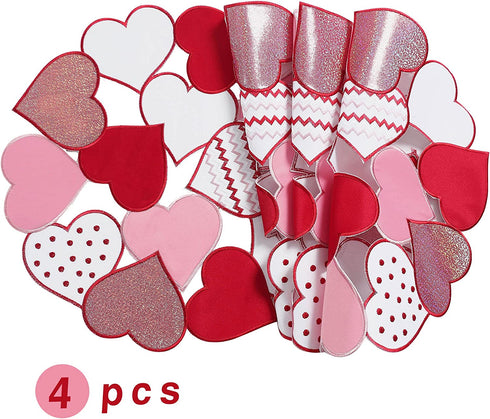 Valentine's Day Red Heart Placemats Set of 4, 15 Inch Round Place Mats for Dining Table, Mother's Day or Wedding Table Decoration,14th February Gifts