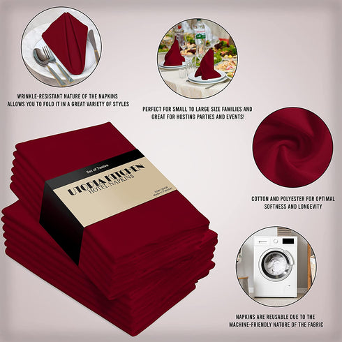 Utopia Kitchen Cloth Napkins 18 by 18 Inches, 12 Pack Burgundy Dinner Napkins, Cotton Blend Soft Durable Napkins