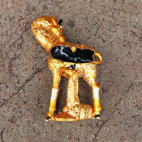 Waltz&F Hand Painted Enameled Giraffe mother and child Decorative Hinged Jewelry Animal Trinket Box Unique Home Decor