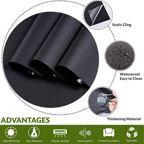 VELIMAX Static Cling Total Blackout Window Film Privacy Room Darkening Window Tint Black Window Cover 100% Light Blocking No Glue (17.7 x 78.7 inches)