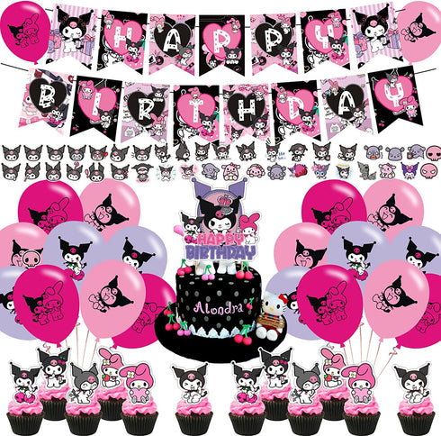 Kuromi Party Decorations,Birthday Party Supplies For Kuromi Party Supplies Includes Banner - Cake Topper - 12 Cupcake Toppers - 18 Balloons - 50 Kuromi Stickers
