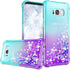 Gritup Galaxy S8 Case, Galaxy S8 Phone Case with HD Screen Protector for Girls Women, Cute Clear Gradient Glitter Liquid TPU Slim Phone Case for Samsung Galaxy S8 Teal/Purple