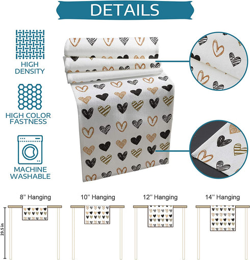 ALAGO Valentine Table Runner Love Heart Shapes Hand Draw Table Linens Cotton Non-Slip Runners for Home Kitchen Party Wedding Decorations 14" x 72", Valentine's Day Love Heart Table Runner