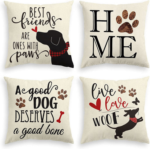 AVOIN colorlife Dag Home Paw Pet Throw Pillow Covers, 18 x 18 Inch A Good Dog Deserves A Good Bone Pillows Cushion Case for Sofa Couch Set of 4