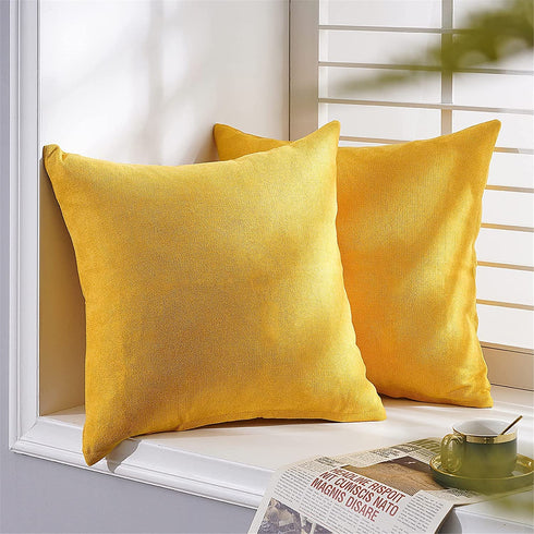 Top Finel Decorative Throw Pillow Cases Soft Chenille Solid Cushion Covers 24 X 24 for Couch Bedroom Car, Pack of 2, Mustard Yellow