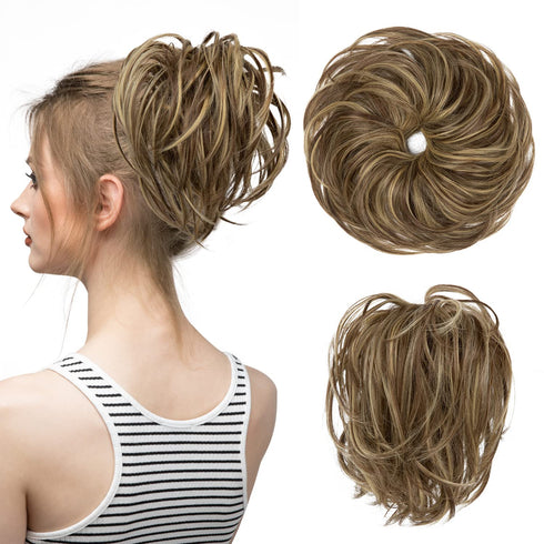 CJL HAIR Messy Bun Hair Piece Straight Fake Bun Short Ponytail Extension Instant Updo Donut Chignons Elastic Hairpiece for Women