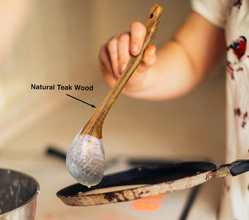 Wooden Ladle for Cooking, Wood Ladle Soup Spoon, Teak Wooden Serving Spoon 12.4 inch Long Handle, Kitchen Ladles, Medium Scoop Size 2 oz, Natural, Eco Friendly and Sustainable.