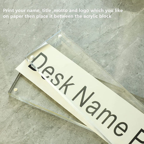 IEEK Acrylic Desk Name Plate for Office,Clear Acrylic Block Nameplate Double Sided Desk Name Plate Holder Business Desk Sign Holder, DIY Your Personalized Name for Desk,2.5x10 Inch