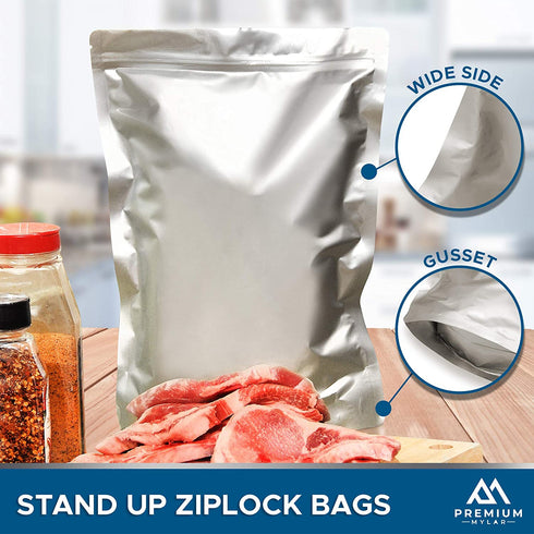ProPremium 50 Mylar Bags 1 QUART - Thick 7.4 Mil - 7"x10" Airtight Vacuum Sealing Sealable Mylar Bags for Long Term Food Storage - Odor Free Heat Resistant - Light and Moisture Proof Fresh Saver Packs
