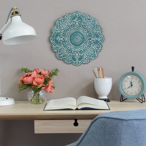 Stratton Home Décor S11564 Small Medallion Wall Décor, 13.00 W X 0.50 D X 13.00 H, Blue