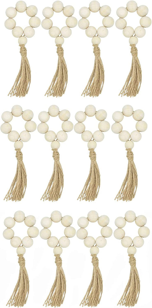 AceAcr Napkin Rings Set Wood Bead Garland Boho Napkin Ring Farmhouse Beads Rustic Decor 12 PCS Set