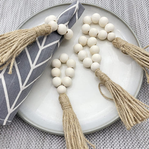 AceAcr Napkin Rings Set Wood Bead Garland Boho Napkin Ring Farmhouse Beads Rustic Decor 12 PCS Set