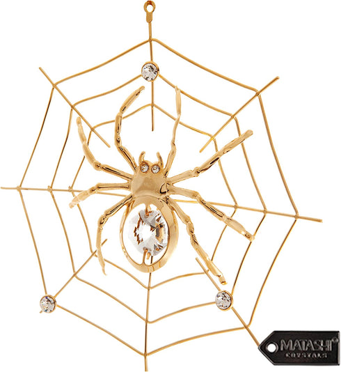 24K Gold Plated Crystal Studded Spider on Web Hanging Ornaments for Christmas Tree, Christmas Spider Miracle Traditions, Decor - The Tradition of Tinsel Legend Spider on Web Ornament