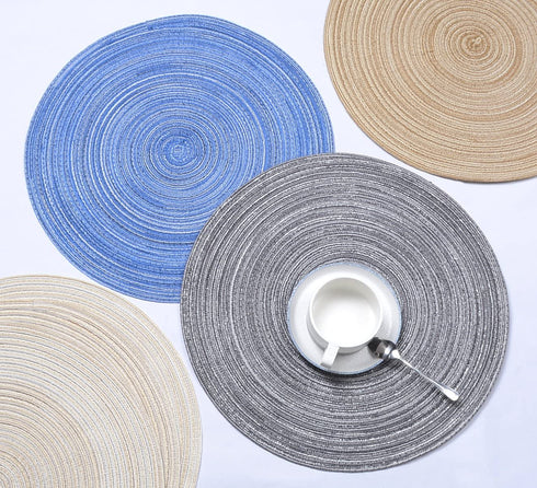Round Braided/Woven Placemats, Indoor/Outdoor Placemat/Charger, Kitchen Mat for Dinning Table Washable Set of 6 Dark Grey