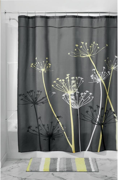 iDesign Thistle Fabric Shower Curtain for Master, Guest, Kids', College Dorm Bathroom, 72" x 72", Gray and Yellow