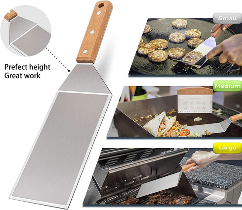 Leonyo Metal Spatula Set of 4, Stainless Steel Griddle Accessories - Grill Spatula Scraper for Flat Top Cast Iron Teppanyaki Grill BBQ, Pancake Flipper Hamburger Turner Utensil, Gift for Men Women