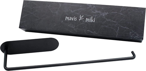 Mavis Miki Self Adhesive Paper Towel Holder - Hanging Under Cabinet, Wall Mount, Vertical or Horizontal - Paper Towel Rack for Kitchen, Bathroom, Rv - Brushed 304 Stainless Steel (Black)