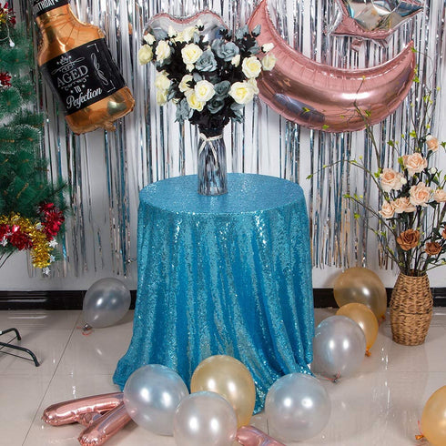 JYFLZQ Turquoise Sequin Tablecloth 70" Round Sparkly Drape Table Cloths Table Cover Overlay for Wedding Birthday Party Baby Bridal Shower