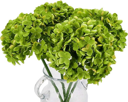 High Details Hydrangea Silk Flowers (About 225 Petals Each Flower), Artificial Hydrangea Flowers, Green Silk Hydrangea Flowers Pack of 4 (Green)
