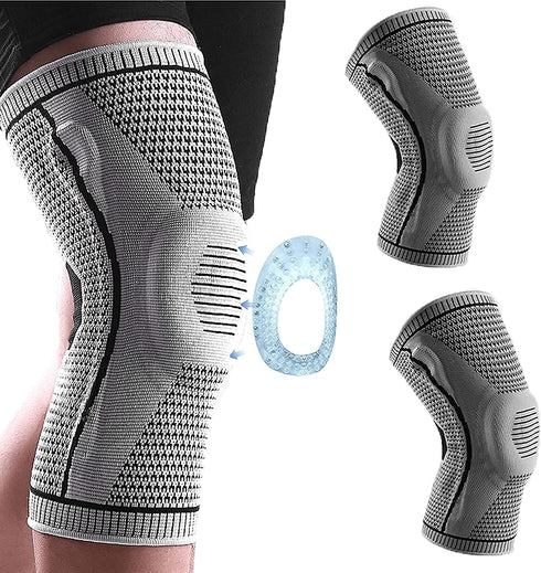 YOUTIFAN 2pcs Knee Brace Compression Sleeve for Knee Pain - Professional Knee Brace, Elastic Knee Wraps Patella Stabilizer with Silicone Gel Spring Support,Knee Support