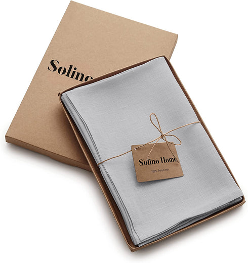 Solino Home Soft Grey Linen Napkins 20 x 20 Inch Fete, Set of 4 Handcrafted Machine Washable 100% Pure Linen Dinner Napkins
