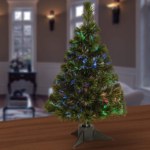 National Tree Company Pre-lit Artificial Christmas Tree | Includes Multi-Color Lights | Fiber Optic Ice Tree- 2 ft