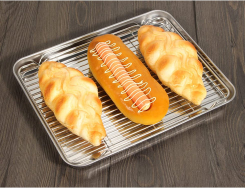 Bastwe Baking Sheet and Cooling Rack Set, Stainless Steel Commercial Grade Cookie Sheet and Rack Set, 12.5 x 10 x 1 inch, Healthy & Nontoxic & Rustproof & Easy Clean & Dishwasher Safe