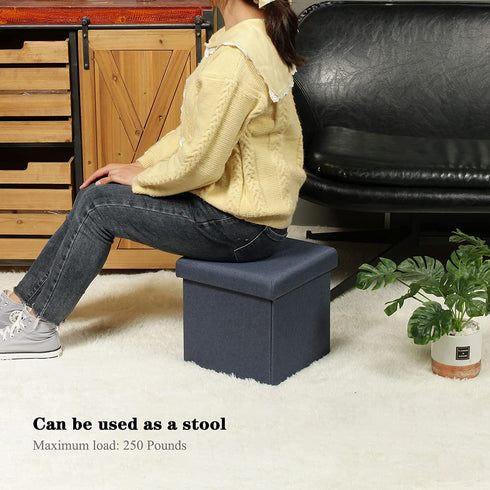 B FSOBEIIALEO Storage Ottoman Cube, Linen Small Coffee Table, Foot Rest Stool Seat, Folding Toys Chest Collapsible for Kids Blue 11.8"x11.8"x11.8"