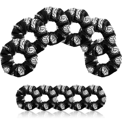 12 Pieces Volleyball Sport Hair Scrunchies Volleyball Sport Hair Ties Silk Satin Elastic Scrunchies Hair Bands Ponytail Holders for Players Teams Gifts (Black)