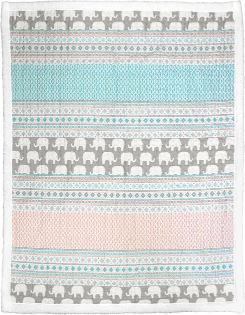 Lush Decor Turquoise & Pink Elephant Stripe Fuzzy Reversible Sherpa Throw Blanket 60 x 50, 60" x 50"