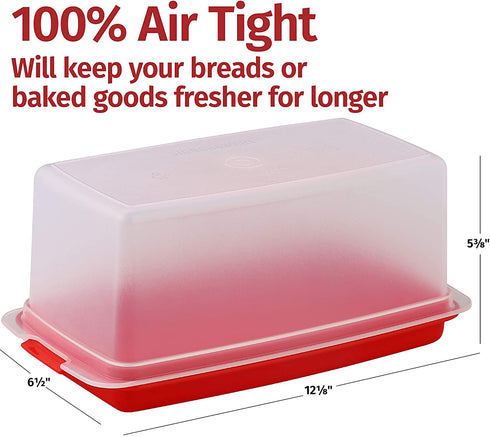 Bread Box -Dual Use Bread Holder/Airtight Plastic Food Storage Container for Dry or Fresh Foods -2 in 1 Bread Bin- Loaf Cake Keeper/Baked Goods -Keeps Bread Fresh- Red and Clear Cover - Signoraware (Red)