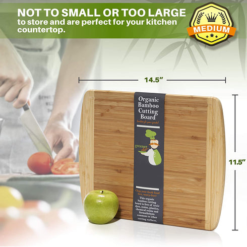 Greener Chef Bamboo Cutting Board - Lifetime Replacement Cutting Boards for Kitchen - Organic Wood Butcher Block and Wooden Carving Board for Meat and Chopping Vegetables - Medium