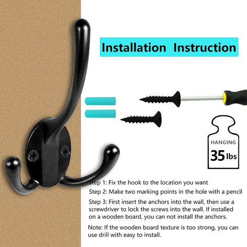 10 Pack Black Wall Coat Hooks Backpack Hook Hardware Heavy Duty Mounted Single Hook Decorative for Hanging Coats Towel Hat Bag Bathroom Mudroom