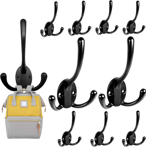 10 Pack Black Wall Coat Hooks Backpack Hook Hardware Heavy Duty Mounted Single Hook Decorative for Hanging Coats Towel Hat Bag Bathroom Mudroom
