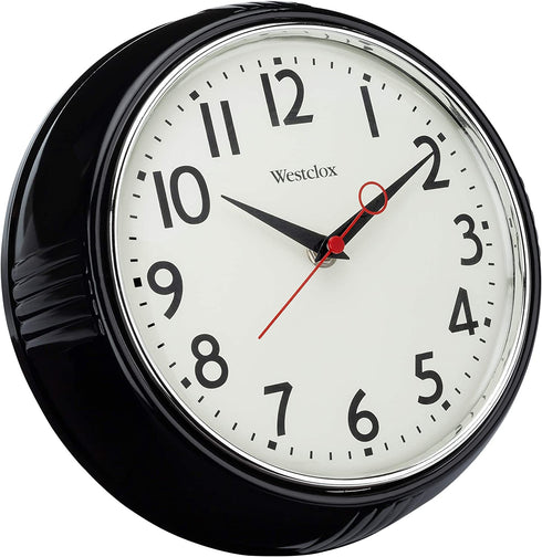 Westclox Black 32042BK 1950's Retro Case Convex Glass Clock, 9.5-Inch