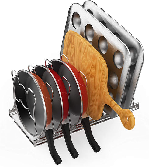 Simple Houseware 7 Adjustable Compartments Pot and Pan Organizer Rack Lid Holder, Chrome