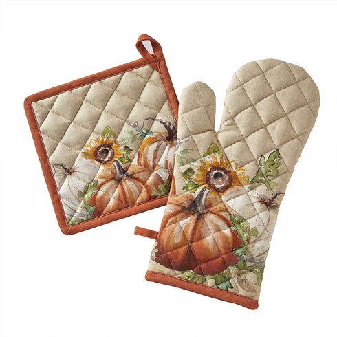 SKL Home Autumn Pumpkins Oven Mitt & Pot Holder Set, Natural