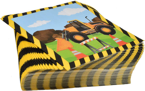 Construction Party Supplies Tableware Set 24 9" Paper Plates 24 7" Plate 24 9 Oz. Cup 50 Lunch Napkins for Builder Digger Truck Bulldozer Vehicle Construction Zone Site Baby Shower Birthday Decoration