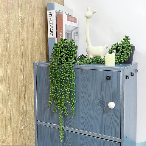 FUNARTY 2pcs Fake Hanging Plants, Artificial Succulent Plants String of Pearls with Planter, Faux Plants for Wall Home Garden Decor