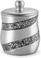 Silver Mosaic Q Tip Holder (3.8 x 3.8 4.9") - Decorative Cotton Ball Jar- Durable Resin Swab Container- Beautiful Bathroom Vanity Accessories- Elegant Bath Storage (Silver Gary) - Creative Scents