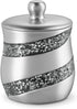 Silver Mosaic Q Tip Holder (3.8 x 3.8 4.9") - Decorative Cotton Ball Jar- Durable Resin Swab Container- Beautiful Bathroom Vanity Accessories- Elegant Bath Storage (Silver Gary) - Creative Scents