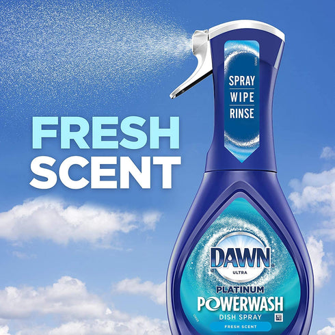 Dawn Powerwash Spray Starter Kit, Platinum Dish Soap, Fresh Scent, 1 Starter Kit + 1 Dawn Powerwash Refill, 16 fl oz each