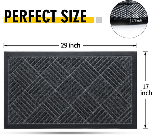 HAOJIAO Front Door Mats Outdoor , 17 x 29 Heavy Duty Rubber Non Slip Indoor Doormat, Durable Low Profile Welcome Mat Dirt Resistant Floor Rug for Entryway Patio Christmas, Grey
